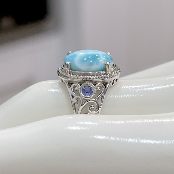 Larimar and Tanzanite Sterling Silver Ring - Picture 9 of 12